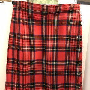 Red Plaid Tartan Skirt Kilt PURE NEW WOOL Wrap Around with Kilt Pin SIZE 18